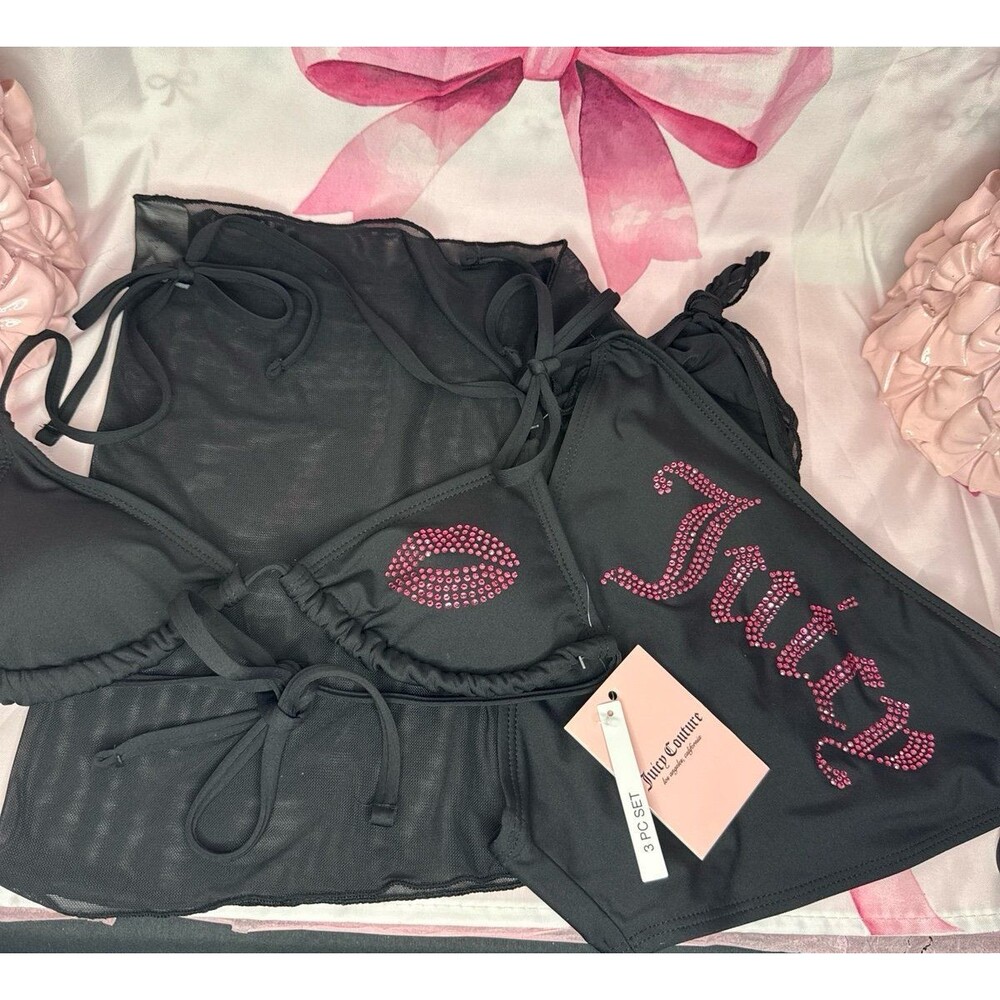 Juicy Couture Lip Print Bikini Swimsuit, 3 piece set XS